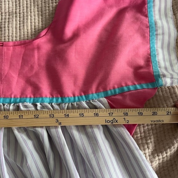 Vintage Pink White Striped MuuMuu Midi Dress Medium Short Sleeve Hawaiian - Picture 9 of 12